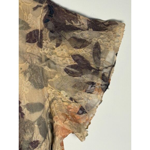 Roz & Ali XL Flutter Sleeve Tunic w lace overlay inTan/Brown/Peach/ Embellished - Picture 8 of 10